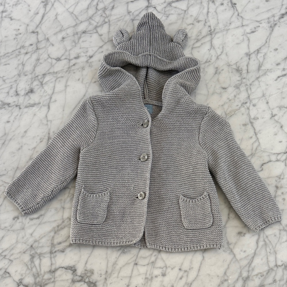 Gray Knit Baby Cardigan Sz 6-12 Mo Bear Ears Gap